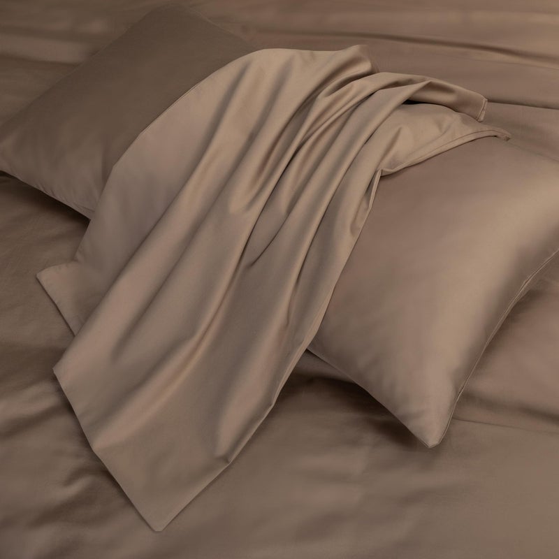 Moomee طقم غطاء لحاف مو ميم من القطن المصري 600 خيط طويل الألياف، نسيج ساتين ناعم فاخر مريح ودائم (بني، كوين) - Image 5