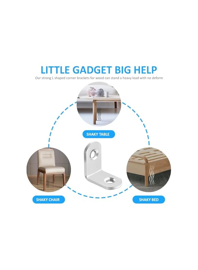 promass Corner Brace L Shaped Bracket, Stainless Steel Corner Code Decorative Joint Right Angle Bracket for Shelf Supports Fixing Wood Furniture Chair Table Cabinet Bed with Screws (30x30x16mm) - Image 4