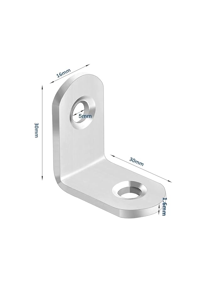 promass Corner Brace L Shaped Bracket, Stainless Steel Corner Code Decorative Joint Right Angle Bracket for Shelf Supports Fixing Wood Furniture Chair Table Cabinet Bed with Screws (30x30x16mm) - Image 2