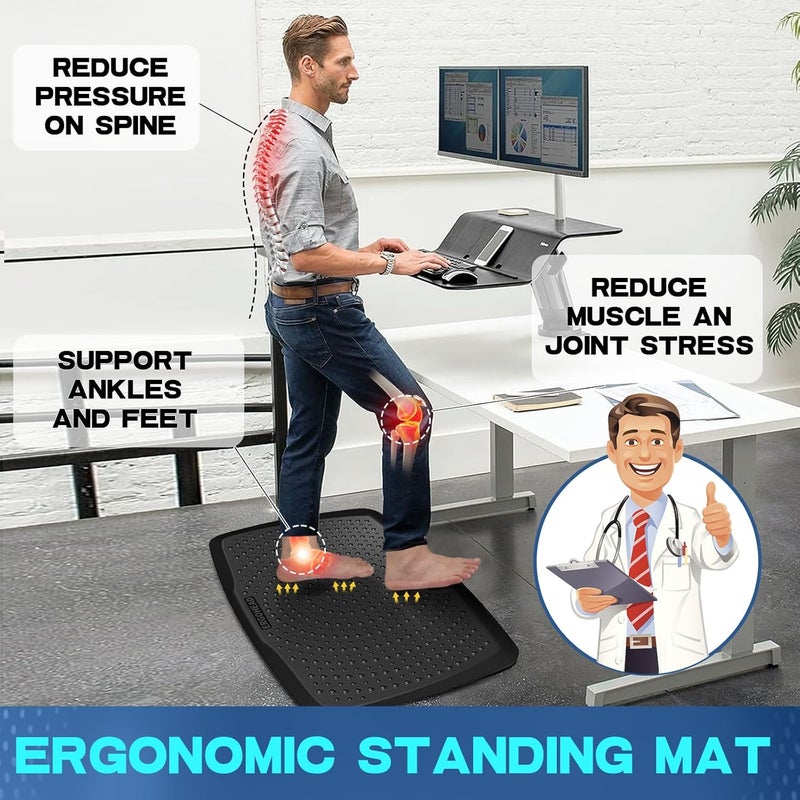 ergohead Large Comfort Standing Desk Mat (17"x28") - 3/4 Thick PU Foam Anti Fatigue Foot Massage Mat with Acupressure Points, Non-Slip Waterproof Easy Clean Kitchen Floor Mat for Office Home - Image 3