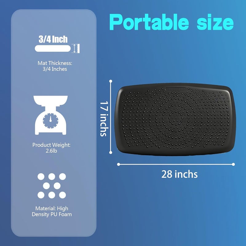 ergohead Large Comfort Standing Desk Mat (17"x28") - 3/4 Thick PU Foam Anti Fatigue Foot Massage Mat with Acupressure Points, Non-Slip Waterproof Easy Clean Kitchen Floor Mat for Office Home - Image 5