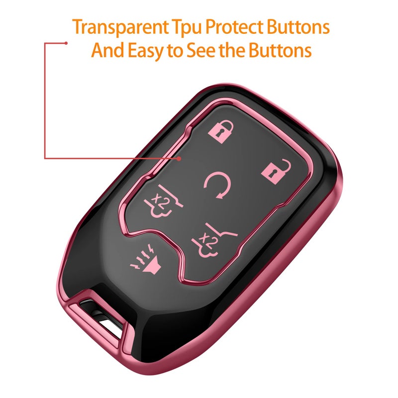 Sindeda for Chevrolet Key Fob Cover with Keychain Soft Full Protection Key Shell Key Case Compatible with Chevy Suburban Tahoe Silverado GMC Terrain Yukon Sierra 1500 2500 3500 HD (Pink, 6 Button) - Image 4