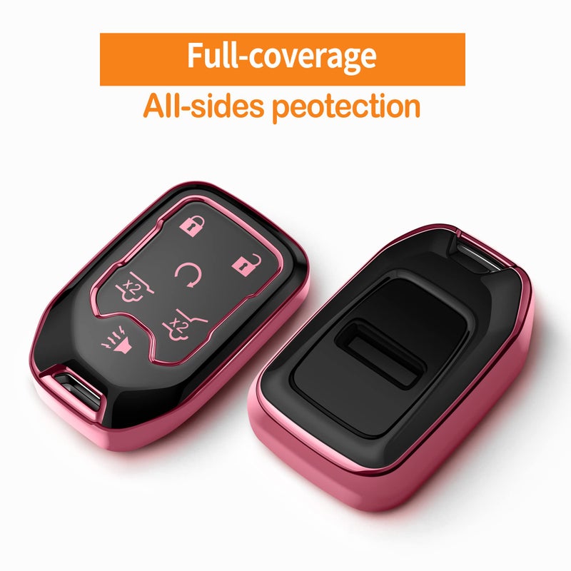 Sindeda for Chevrolet Key Fob Cover with Keychain Soft Full Protection Key Shell Key Case Compatible with Chevy Suburban Tahoe Silverado GMC Terrain Yukon Sierra 1500 2500 3500 HD (Pink, 6 Button) - Image 3