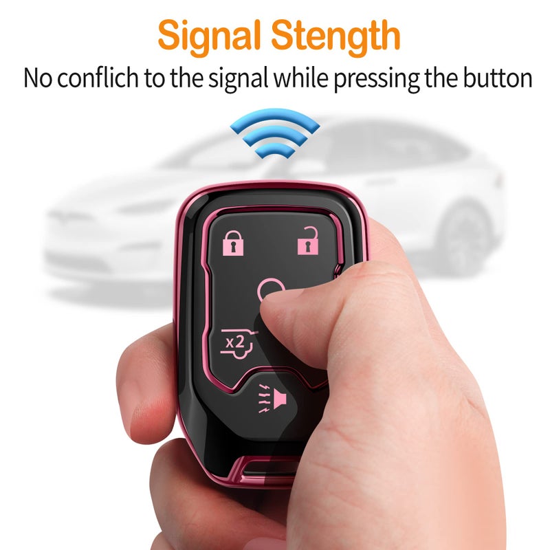 Sindeda for Chevrolet Key Fob Cover with Keychain Soft Full Protection Key Shell Key Case Compatible with Chevy Suburban Tahoe Silverado GMC Terrain Yukon Sierra 1500 2500 3500 HD (Pink, 6 Button) - Image 5
