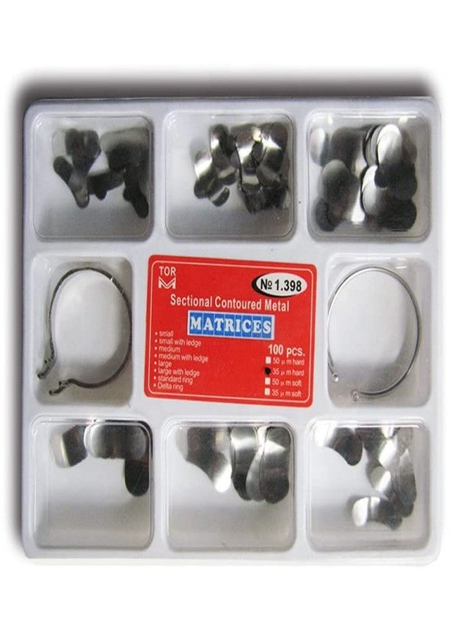 Impressive Smile 100Pcs Dental 35μm Sectional Contoured Metal Matrices 2 Rings to Fill Tooth - Image 1