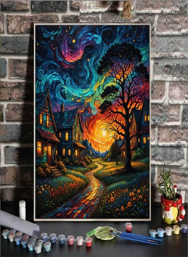 ldazao Starry Paint By Numbers Kit For Adults, Country Night Paint By Number Kits For Beginner Moon Acrylic On Canvas Diy Oil Painting Kit Adults' Paint-By-Number Kits For Gift Home Wall Decor 16x20 Inch - Image 2