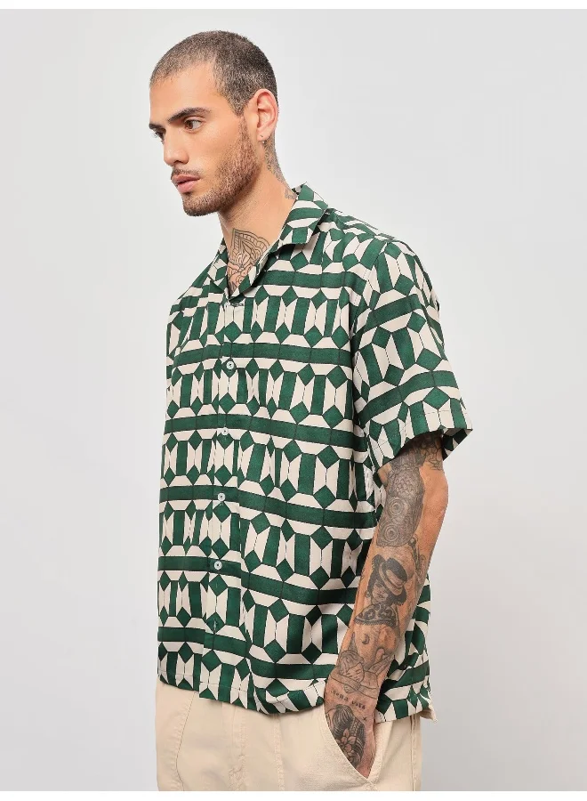 بيونغ Half Sleeve Geometric Hawaiian Shirt for Men Multicolour