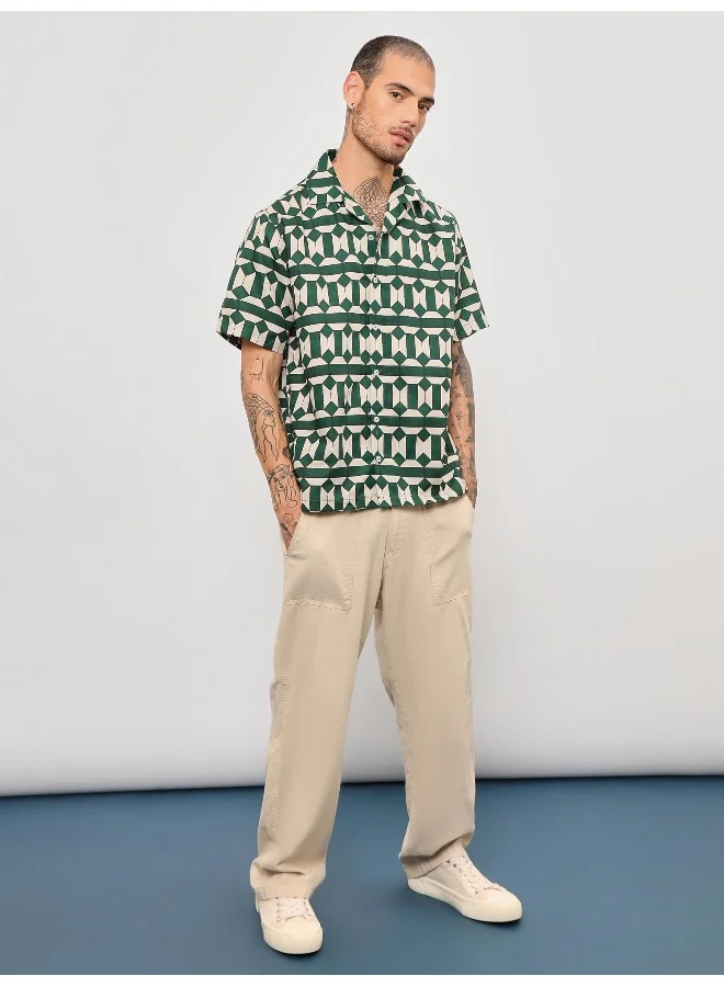 بيونغ Half Sleeve Geometric Hawaiian Shirt for Men Multicolour