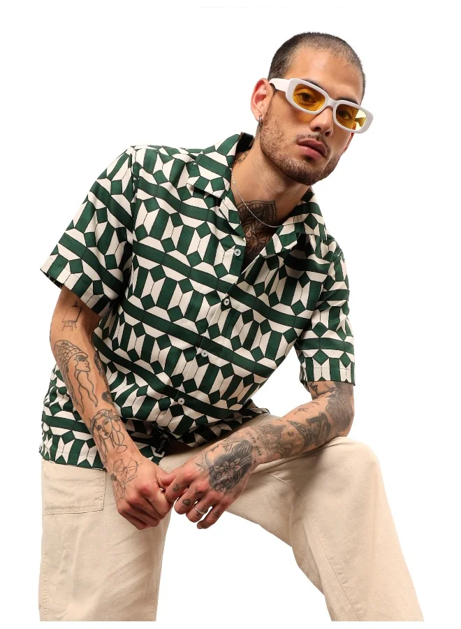 بيونغ Half Sleeve Geometric Hawaiian Shirt for Men Multicolour