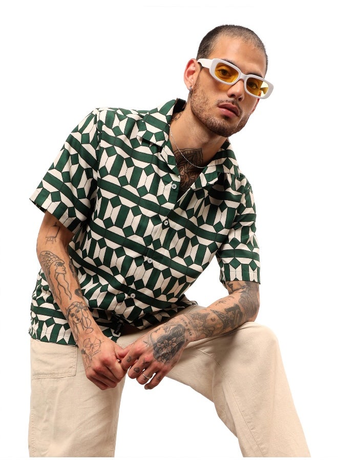 Beyoung Half Sleeve Geometric Hawaiian Shirt for Men Multicolour  - Image 2