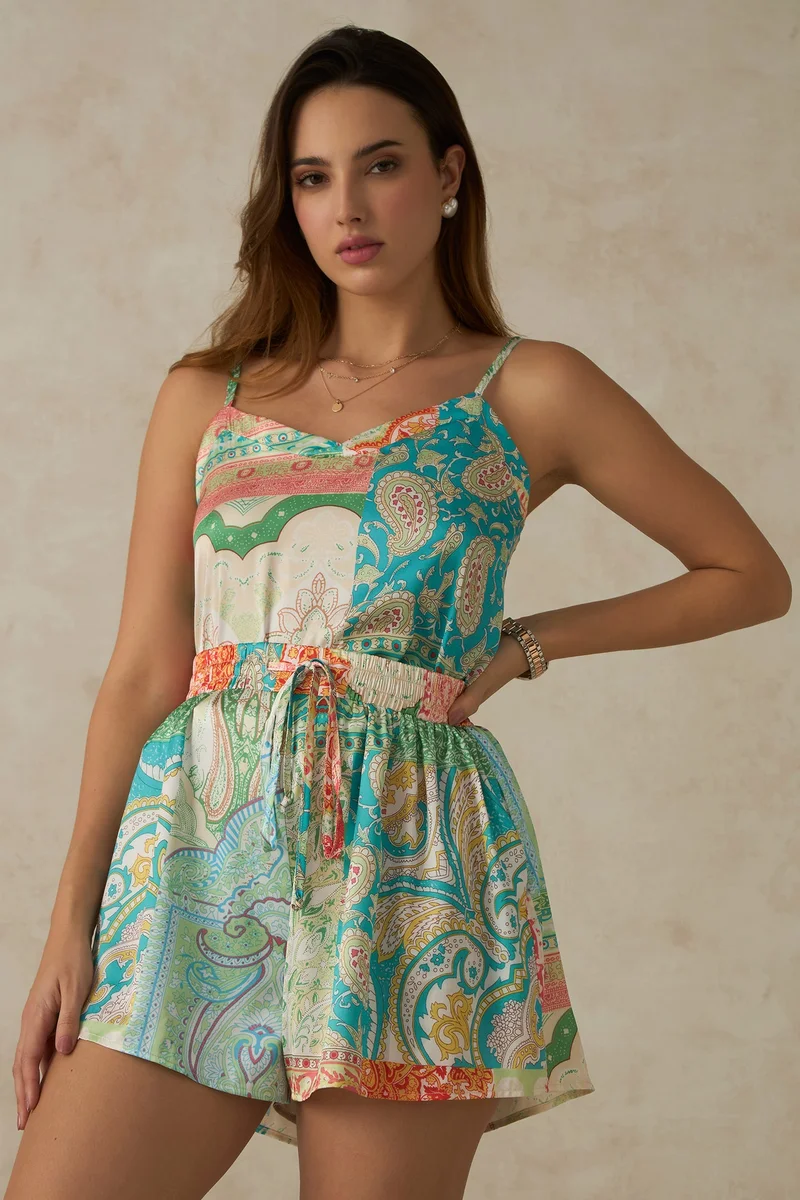 Virgio Abstract Satin Abstract Print Shorts for Women