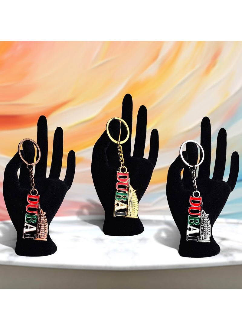 Souvenir Souq Premium Dubai Keychains – Burj Al Arab & Vertical Dubai Text (3 Pack) - Image 1