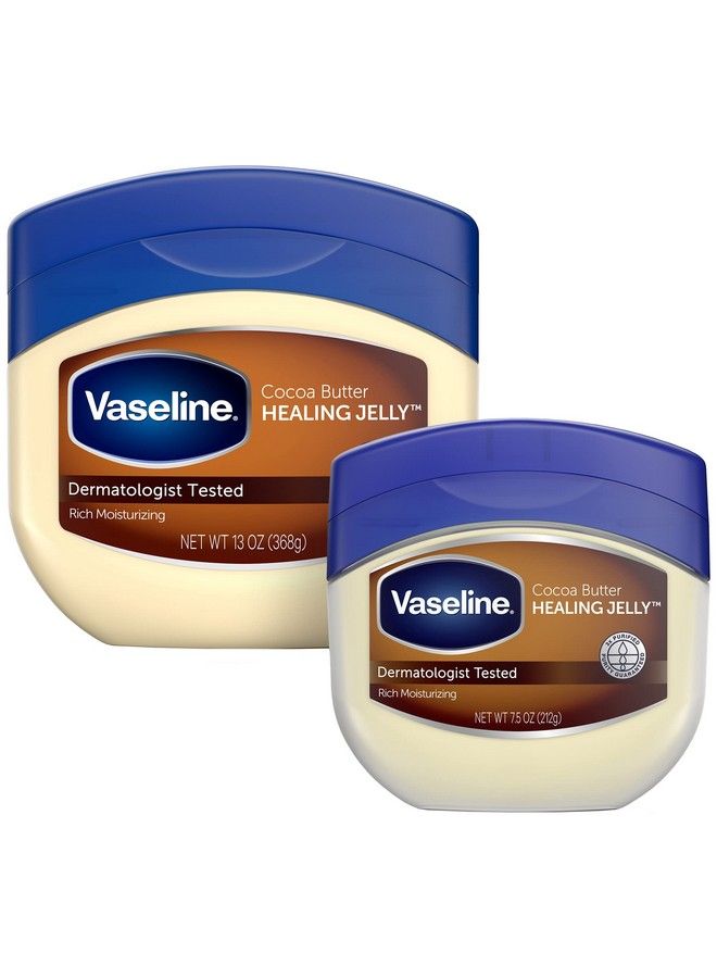 Vaseline Rich Moisturizing Cocoa Butter Healing Jelly Dermatologist Tested Nourishing Cocoa Butter Moisturizes And Relieves Dull Dry Skin Soothing & Gentle 13 Oz And 7.5 Oz Pack Of 2 - Image 1