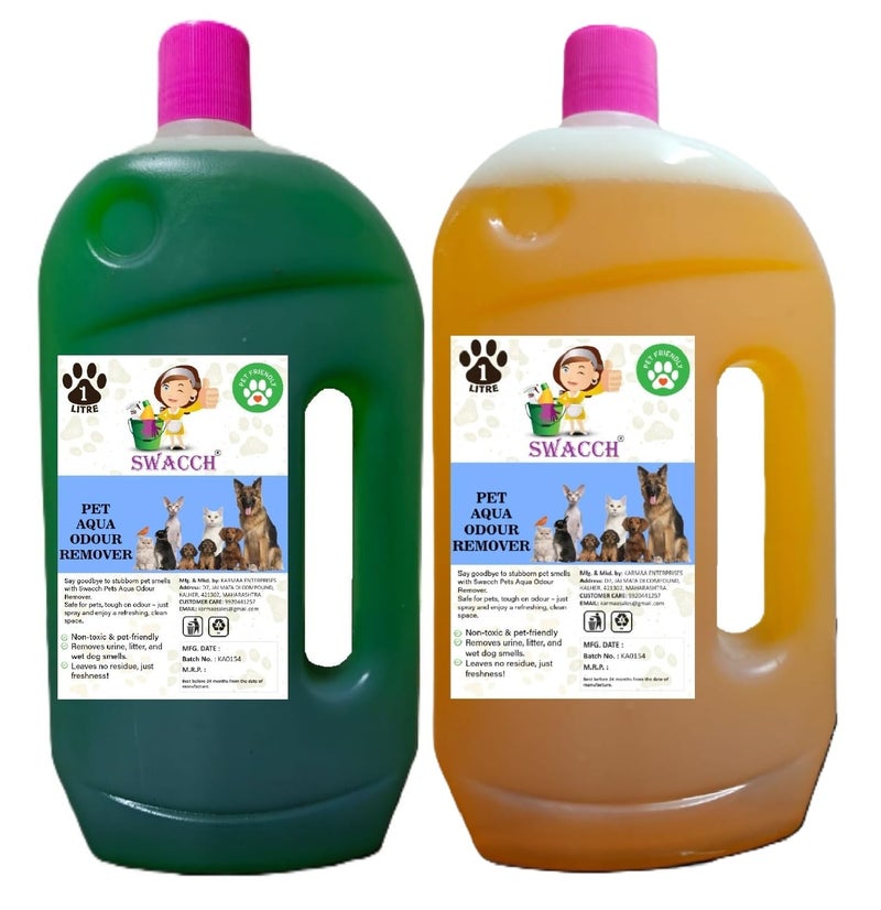 swacch Pet Aqua Odour Remover Liquid I Pet Safe Deodorizer for Home & Pet Areas I 1 Litre Combo Pack of 2 Mogra & Orange - Image 1