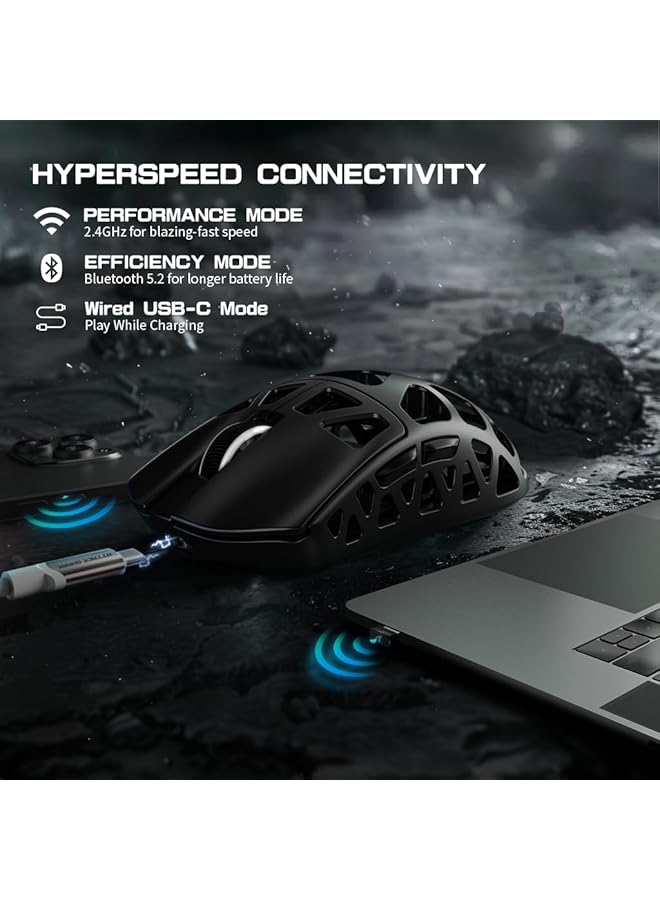 Attack Shark R3 Wireless Gaming Mouse Triple Modes Bt/2.4Ghz/Wired Computer Mouse Paw3395 26K Dpi Optical Sensor Programmable Buttons Gaming Accessories For Pc/Laptop/Mac (Black) - Image 3