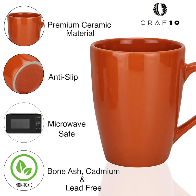 CRAF10 Exquisite Solid Coffee Mug Deep Orange Ceramic Microwave Safe 340ml Capacity Dishwasher Freezer Safe Pack of 2 - Image 4