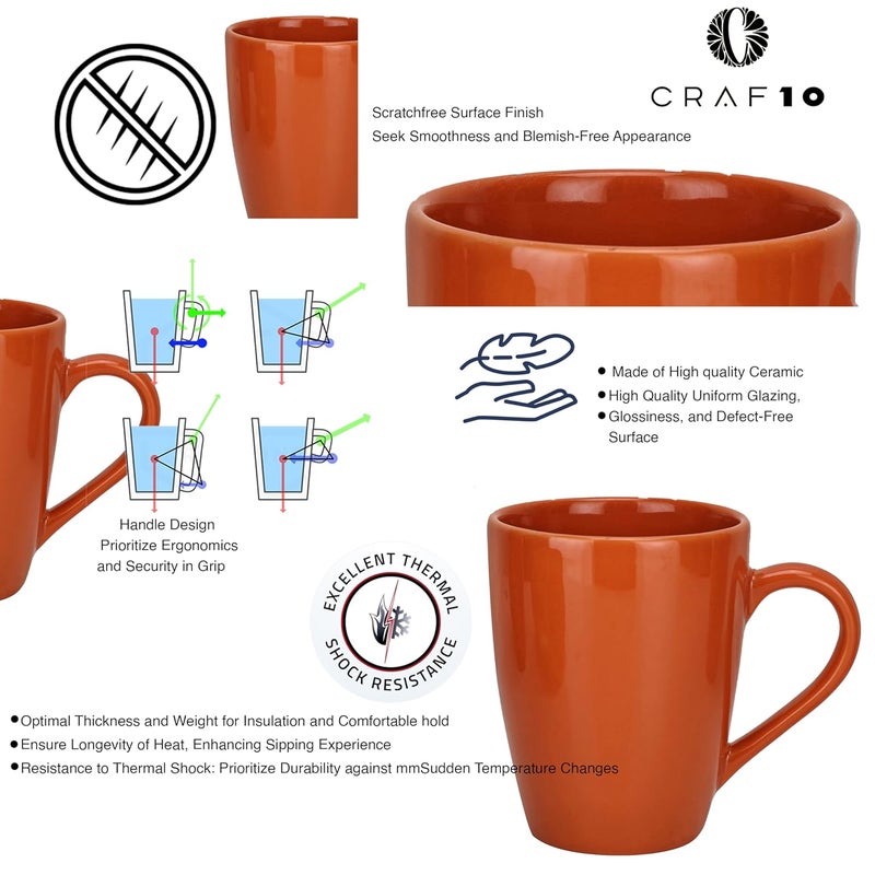 CRAF10 Exquisite Solid Coffee Mug Deep Orange Ceramic Microwave Safe 340ml Capacity Dishwasher Freezer Safe Pack of 2 - Image 3