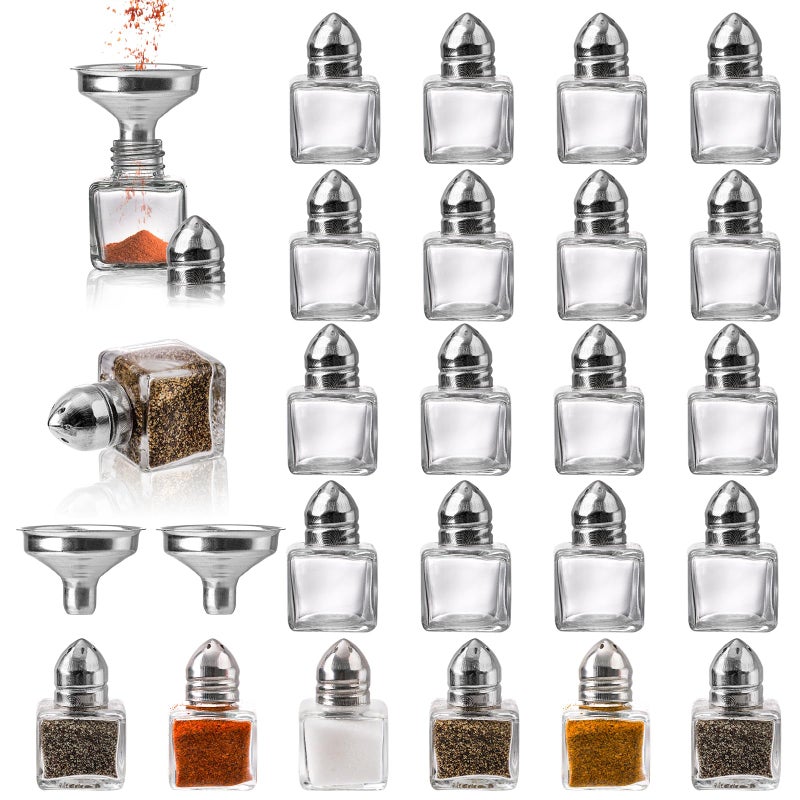 ZEAYEA Set of 24 Small Salt and Pepper Shakers 05 oz Mini Glass Seasoning Jars with Funnel Glass Cube Body Spice Shakers for Wedding Party Restaurant Home Kitchen Supplies