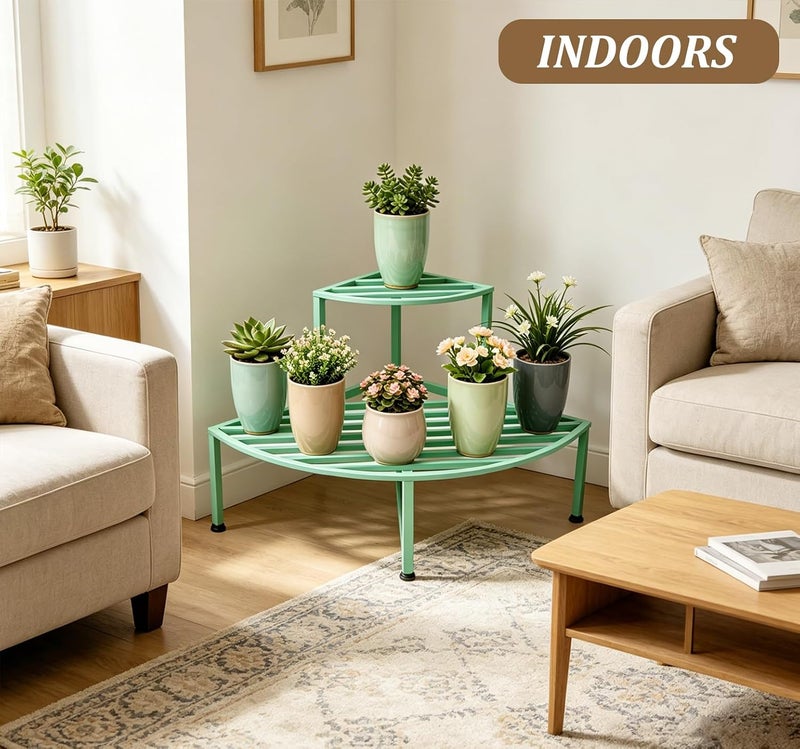 Dipion Corner Plant Stand Outdoor Metal,2 Tier Heavy Duty Ladder Plant Shelf Indoor for Multiple Plants,37.08" L x 22.83" W x 20.07" H,Mint Green - Image 4