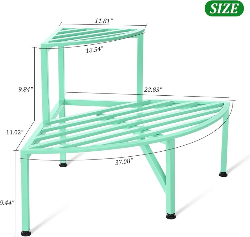 Dipion Corner Plant Stand Outdoor Metal,2 Tier Heavy Duty Ladder Plant Shelf Indoor for Multiple Plants,37.08" L x 22.83" W x 20.07" H,Mint Green - Image 5