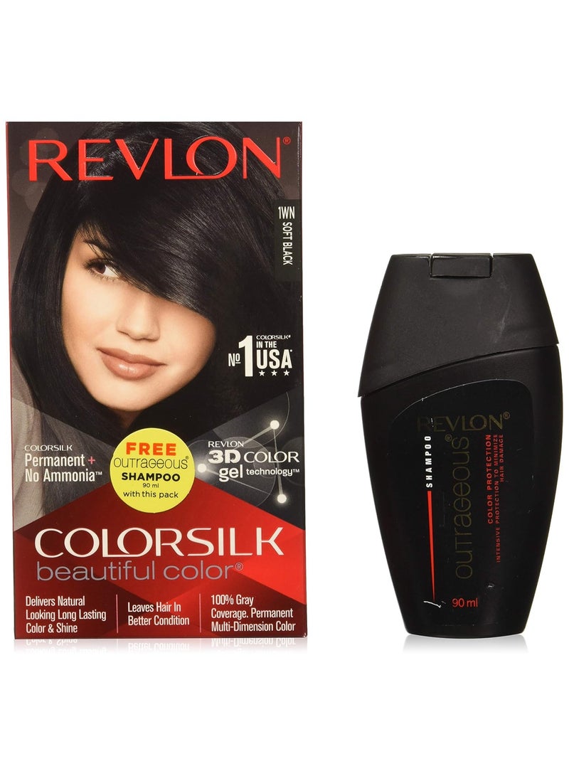 Revlon Colorsilk Hair Color Soft Black 1wn With Outrageous Shampoo,  90 ml - Image 1