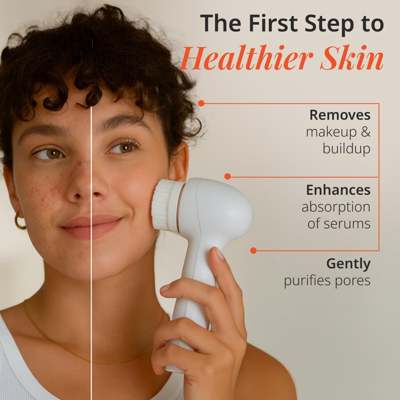 Vanity Planet Raedia 2.0 Facial Cleansing Brush, 4 Interchangeable Brush Heads, White - Daily Cleansing Face Exfoliator for Glowing & Acne Prone Skin - Lightweight Silicone Water-Resistant Body Brush - Image 2