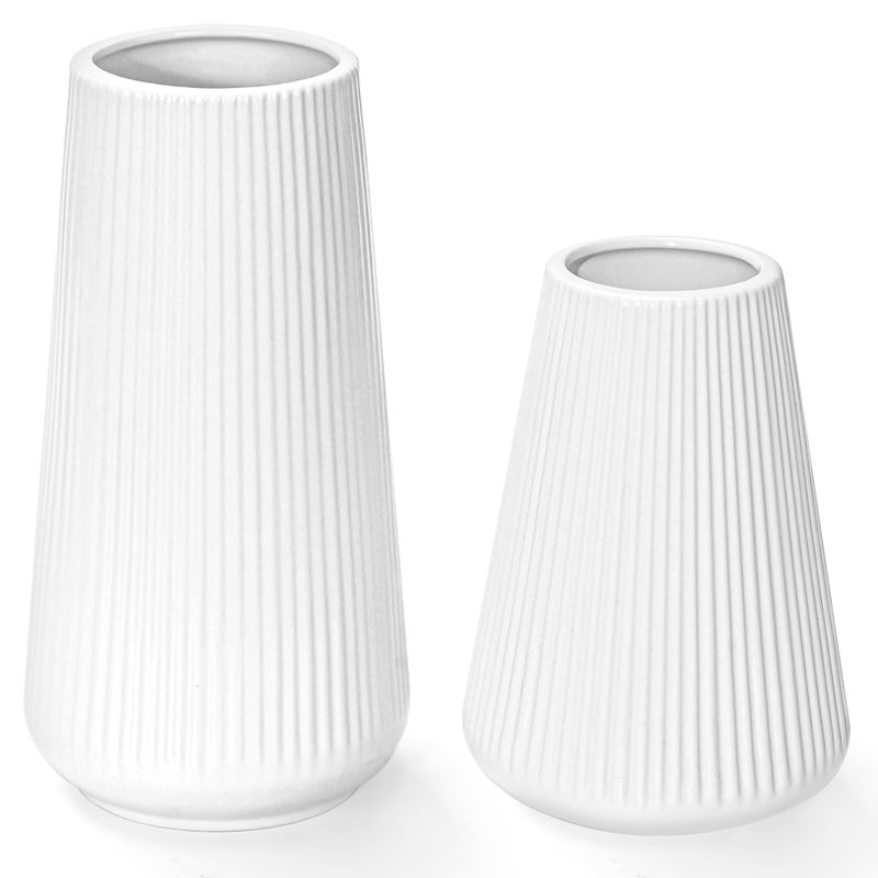 GUKJOB White Ceramic Vase, GUKJOB Flower Vase Ceramic Vase for Flowers, Decorative White Vase for Pampas Grass, Small Vase for Home Living Room Dining Table Farmhouse Office Decor (White - 2PCS) - Image 1