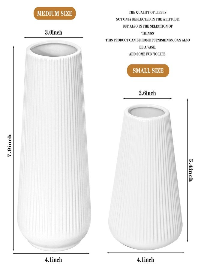 GUKJOB White Ceramic Vase, GUKJOB Flower Vase Ceramic Vase for Flowers, Decorative White Vase for Pampas Grass, Small Vase for Home Living Room Dining Table Farmhouse Office Decor (White - 2PCS) - Image 5