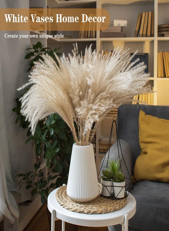 GUKJOB White Ceramic Vase, GUKJOB Flower Vase Ceramic Vase for Flowers, Decorative White Vase for Pampas Grass, Small Vase for Home Living Room Dining Table Farmhouse Office Decor (White - 2PCS) - Image 2