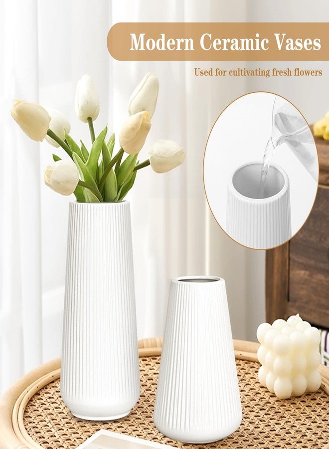 GUKJOB White Ceramic Vase, GUKJOB Flower Vase Ceramic Vase for Flowers, Decorative White Vase for Pampas Grass, Small Vase for Home Living Room Dining Table Farmhouse Office Decor (White - 2PCS) - Image 4