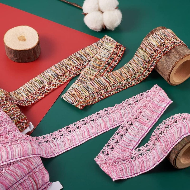 Mega Pet 27.34 Yards Polyester Fringe Tassel Lace Trim Pink and White 1 Inch Chainette Fringe Fibre Trim Ribbons Costume Accessories for Curtain Furniture Decoration Sewing DIY Crafts Making - Image 4
