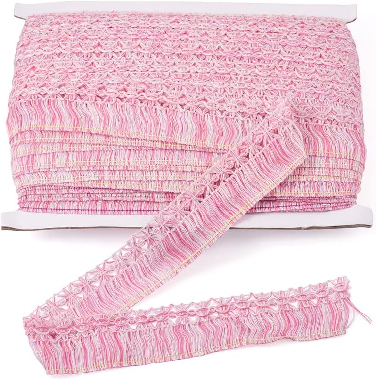 Mega Pet 27.34 Yards Polyester Fringe Tassel Lace Trim Pink and White 1 Inch Chainette Fringe Fibre Trim Ribbons Costume Accessories for Curtain Furniture Decoration Sewing DIY Crafts Making - Image 1