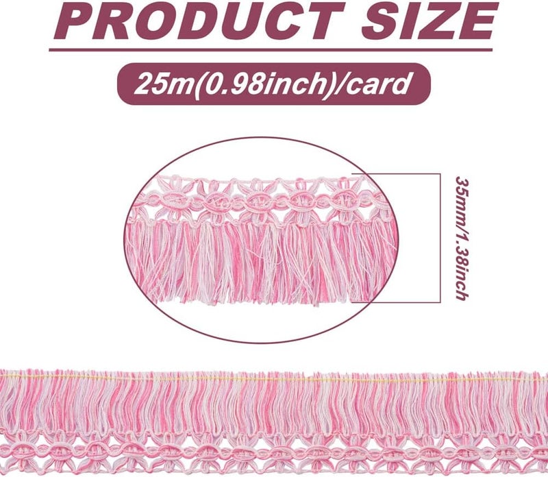 Mega Pet 27.34 Yards Polyester Fringe Tassel Lace Trim Pink and White 1 Inch Chainette Fringe Fibre Trim Ribbons Costume Accessories for Curtain Furniture Decoration Sewing DIY Crafts Making - Image 3