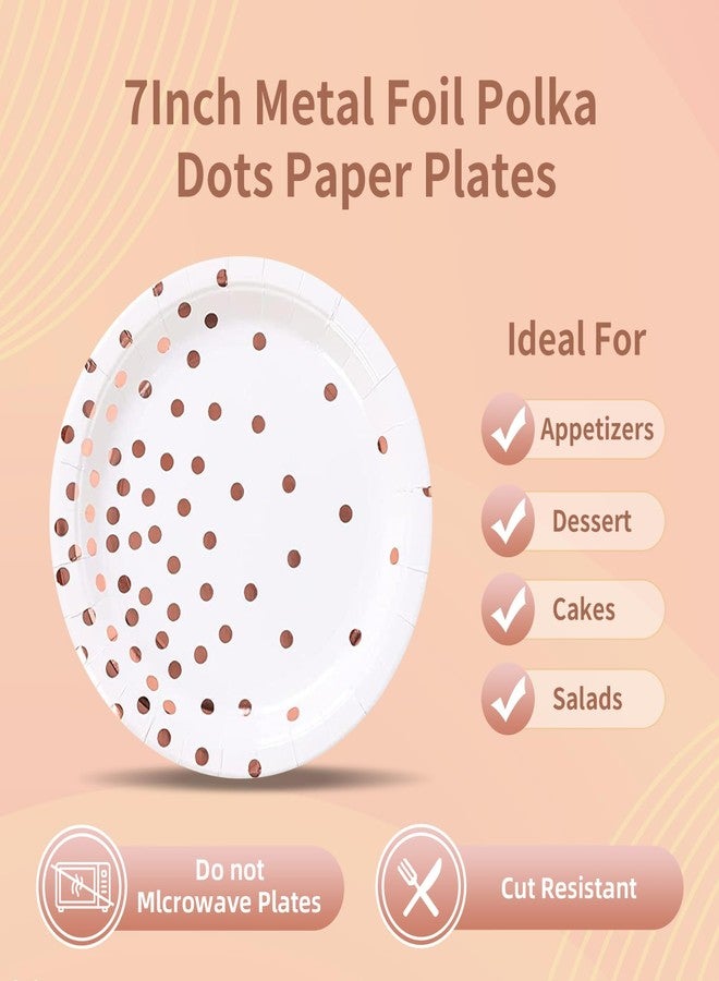 CENLBJ Rose Gold Paper Plates and Napkins Tableware Set-25 x 7''Dessert Plates & 25 x 6.5''Napkins & 25 x 7.3'' Forks,Rose Party Supplies for Birthday,Wedding,Bridal Showers,Anniversary(Serve 25) - Image 2