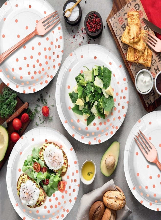CENLBJ Rose Gold Paper Plates and Napkins Tableware Set-25 x 7''Dessert Plates & 25 x 6.5''Napkins & 25 x 7.3'' Forks,Rose Party Supplies for Birthday,Wedding,Bridal Showers,Anniversary(Serve 25) - Image 4