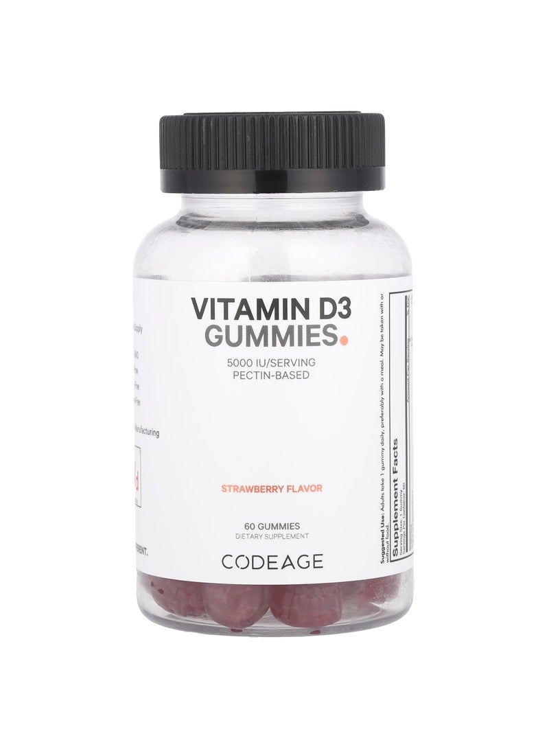 Codeage Vitamin D3 Gummies, Strawberry, 5,000 IU, 60 Gummies