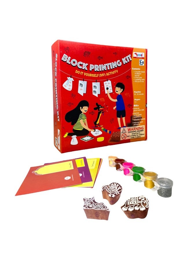 COCOMOCO KIDS COCOMOCO DIY Craft Material - Wooden Block Printing Kit with Stamps for Kids - Art and Craft Kit - Painting Kit - Birthday Return Gift for Kids Boys Girls - Image 1