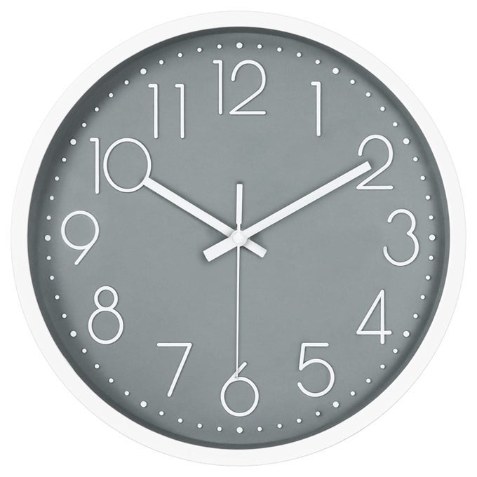 12IN NONTICKING WALL CLOCK SILENT BATTERY OPERATED WALL CLOCK WITH ABS FRAME HD GLASS COVER FOR KIDS LIVING ROOM BEDROOM KITCHEN SCHOOL OFFICE DECOR GRAY