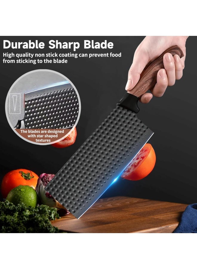 منزل الغابة طقم سكاكين للمطبخ، طقم سكاكين مطبخ أسود مكون من 5 قطع مع حامل سكاكين – شفرات حادة من الفولاذ المقاوم للصدأ غير اللاصق، مقاوم للصدأ وتصميم مريح للاستخدام في المنزل، المطاعم، وفي الهواء الطلق - Image 4