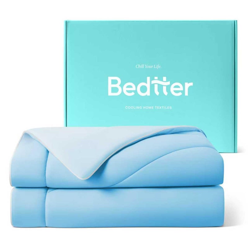 BedtterÂ® Luxe Cooling Comforter King, Cooling Blanket for Hot Sleepers, Q-Max>0.46 Sorona and Tencel Filling, Double-Sided Cold Breathable Lightweight Blanket, 106"x90", Blue - Image 1