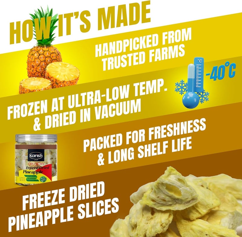 Karish Freeze Dried Pineapple 40 g Jar – Crunchy Tropical Fruit Snack, Portable Healthy Snack, Lightweight Long Shelf Life Treat - Image 2