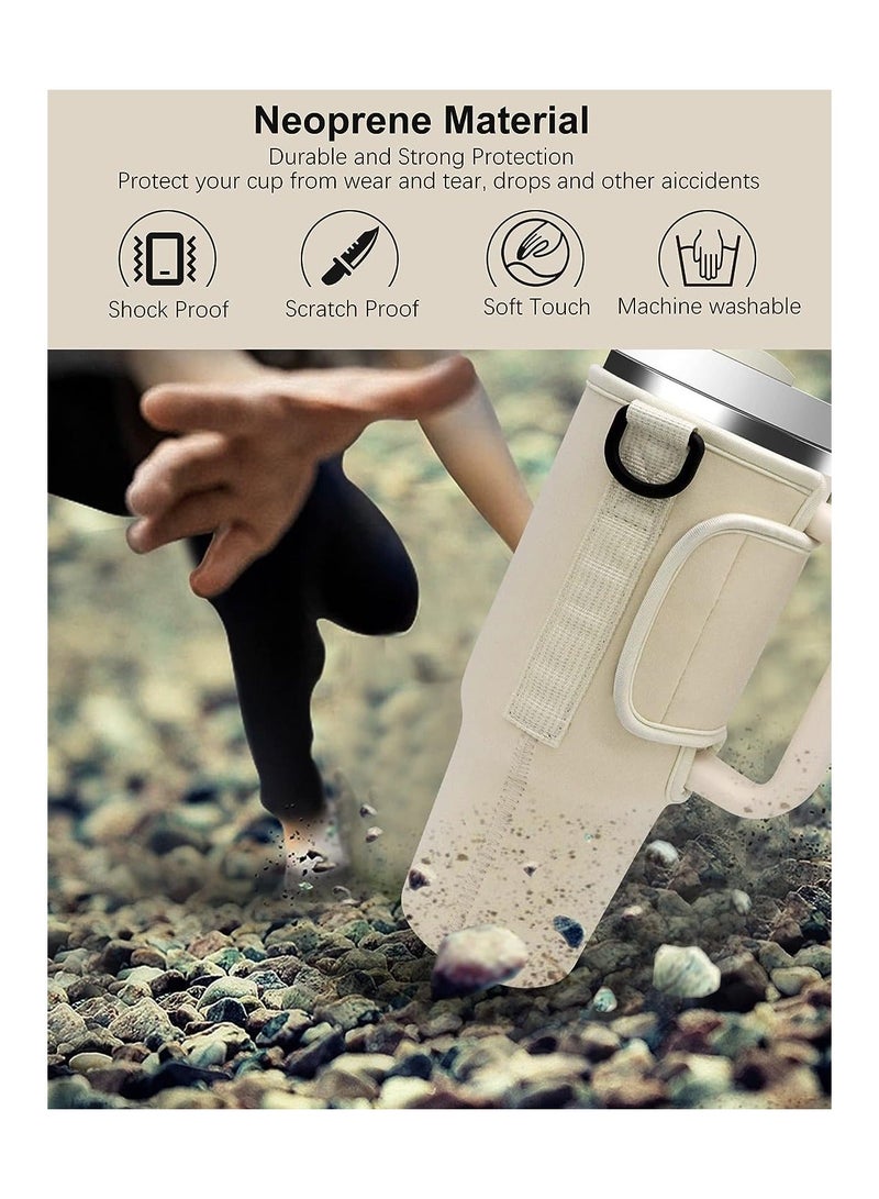 KASTWAVE Water Bottle Carrier Bag Compatible with Stanley 40 Oz Tumbler, Water Bottle Holder with Shoulder Strap and Phone Pocket, Bottle Accessories for Walking Hiking Travelling, Beige - Image 5