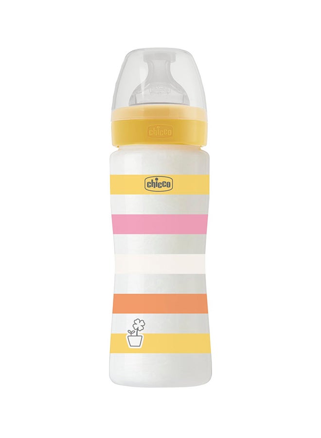 Chicco Well-Being Plastic Feeding Bottle 330ml Fast Flow 4m+ Silicone, Yellow - Image 1
