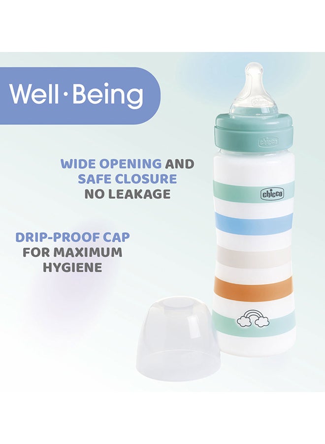 Chicco Well-Being Plastic Feeding Bottle 330ml Fast Flow 4m+ Silicone, Yellow - Image 3