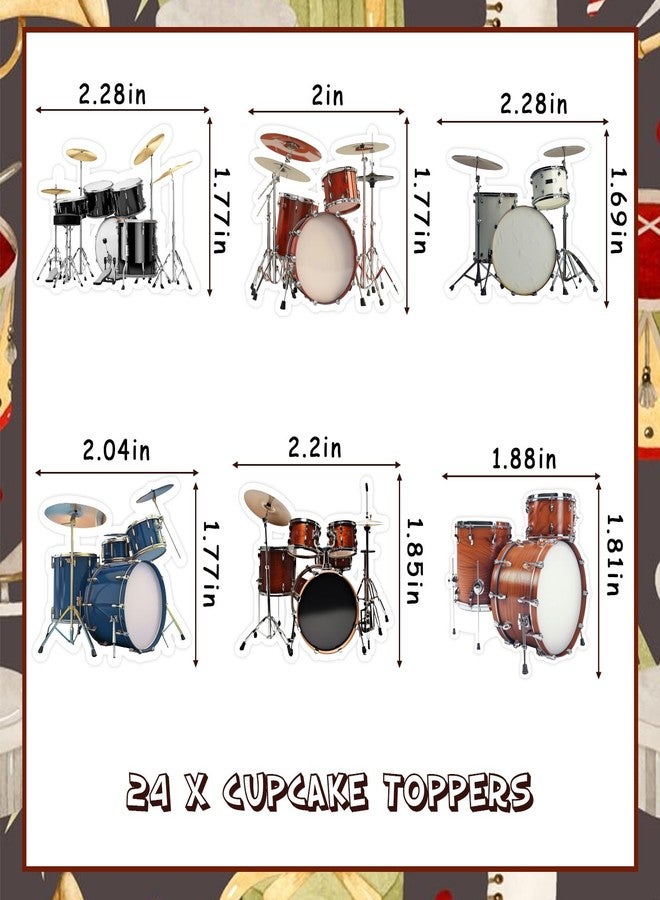 Fangleland 24Pcs Drum Theme Cupcake Toppers, Drum Set Rock N Roll Musical Cupcake Picks Favors Decor, Drummer Birthday Baby Shower Pop Music Party Decorations Supplies - Image 5