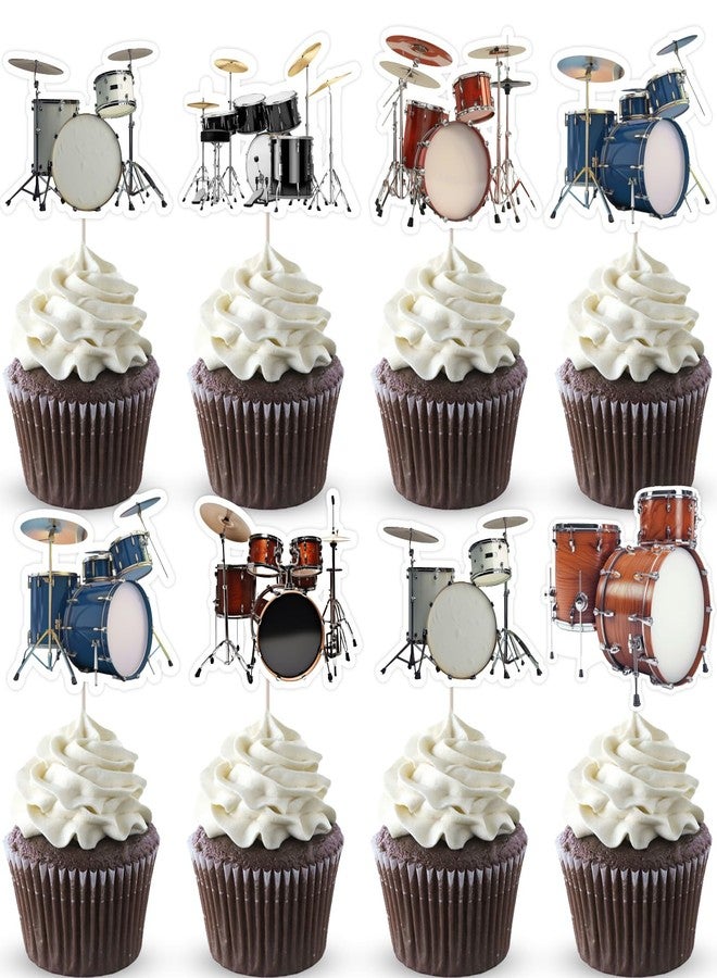 Fangleland 24Pcs Drum Theme Cupcake Toppers, Drum Set Rock N Roll Musical Cupcake Picks Favors Decor, Drummer Birthday Baby Shower Pop Music Party Decorations Supplies - Image 1