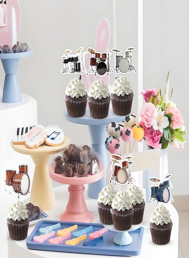 Fangleland 24Pcs Drum Theme Cupcake Toppers, Drum Set Rock N Roll Musical Cupcake Picks Favors Decor, Drummer Birthday Baby Shower Pop Music Party Decorations Supplies - Image 2