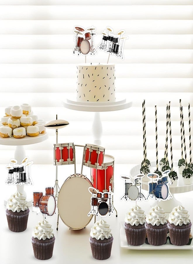 Fangleland 24Pcs Drum Theme Cupcake Toppers, Drum Set Rock N Roll Musical Cupcake Picks Favors Decor, Drummer Birthday Baby Shower Pop Music Party Decorations Supplies - Image 3