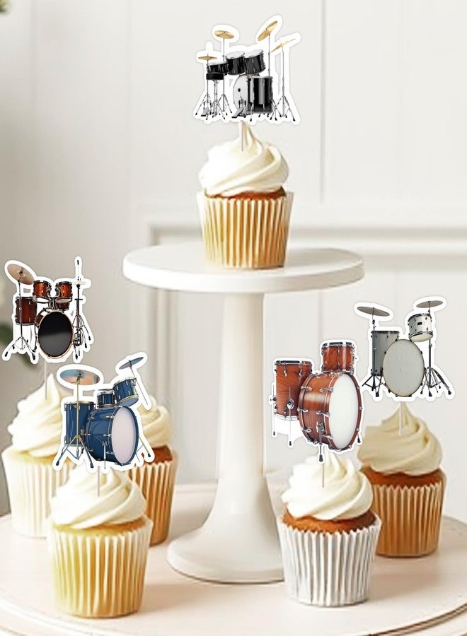 Fangleland 24Pcs Drum Theme Cupcake Toppers, Drum Set Rock N Roll Musical Cupcake Picks Favors Decor, Drummer Birthday Baby Shower Pop Music Party Decorations Supplies - Image 4