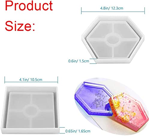 SNOOGG® DIY Square and Hexagon Coasters Combo of 4 PC Silicone Resin Art Mold for Epoxy & Multipurpose Pack of 4 PC - Image 5